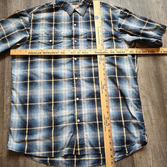 Red Head Brand Shirt Blue Mens Size Large Pearl Snap Plaid Short Sleeve Casual - Picture 5 of 14